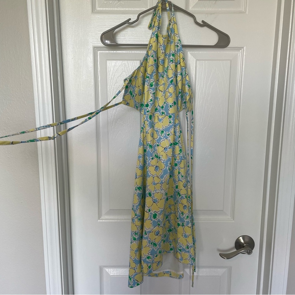 Zara Backless Blue Yellow Floral Mini Sun Dress Size Small